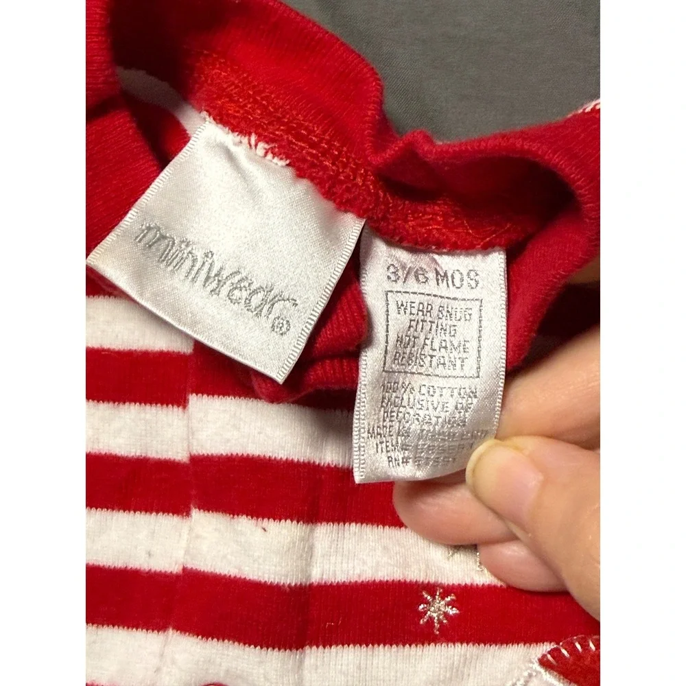Miniwear Christmas Striped Red White 100% Cotton Size 3-6M Pajama Santa Reindeer